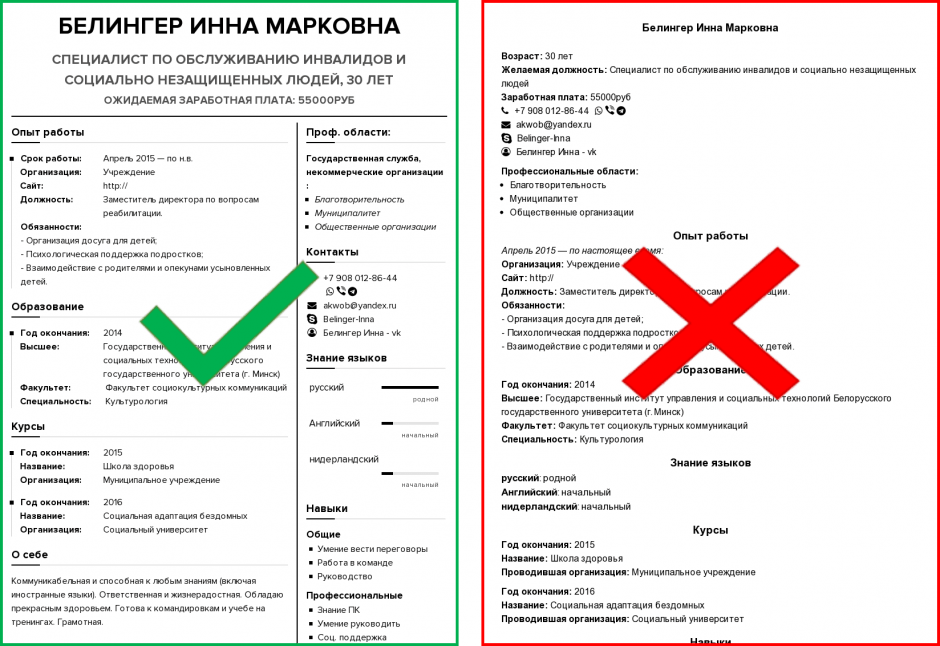 Образец резюме для устройства на работу в ворде