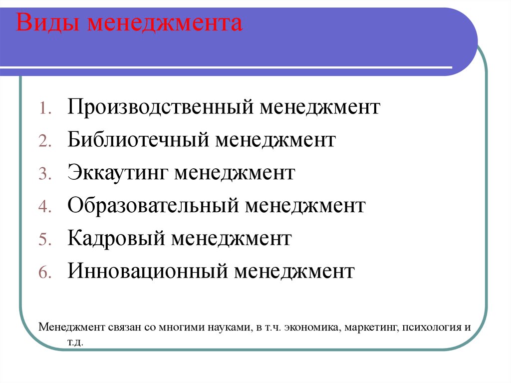 Виды менеджмента