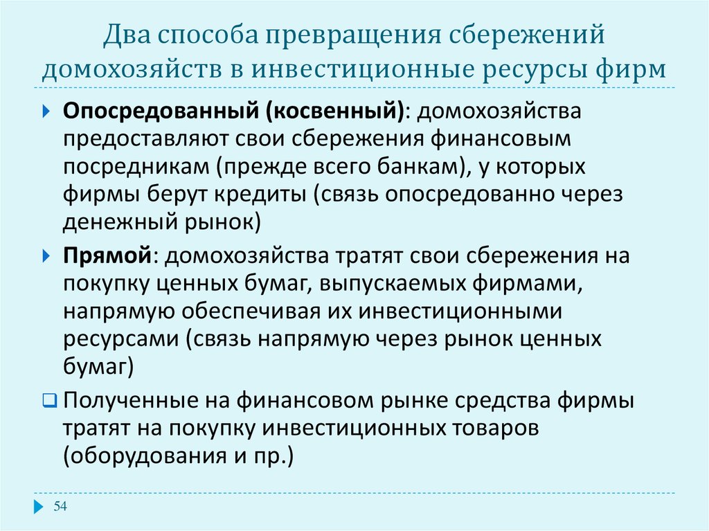 В чем состоит принципиальная рыночная схема превращения сбережений в инвестиции