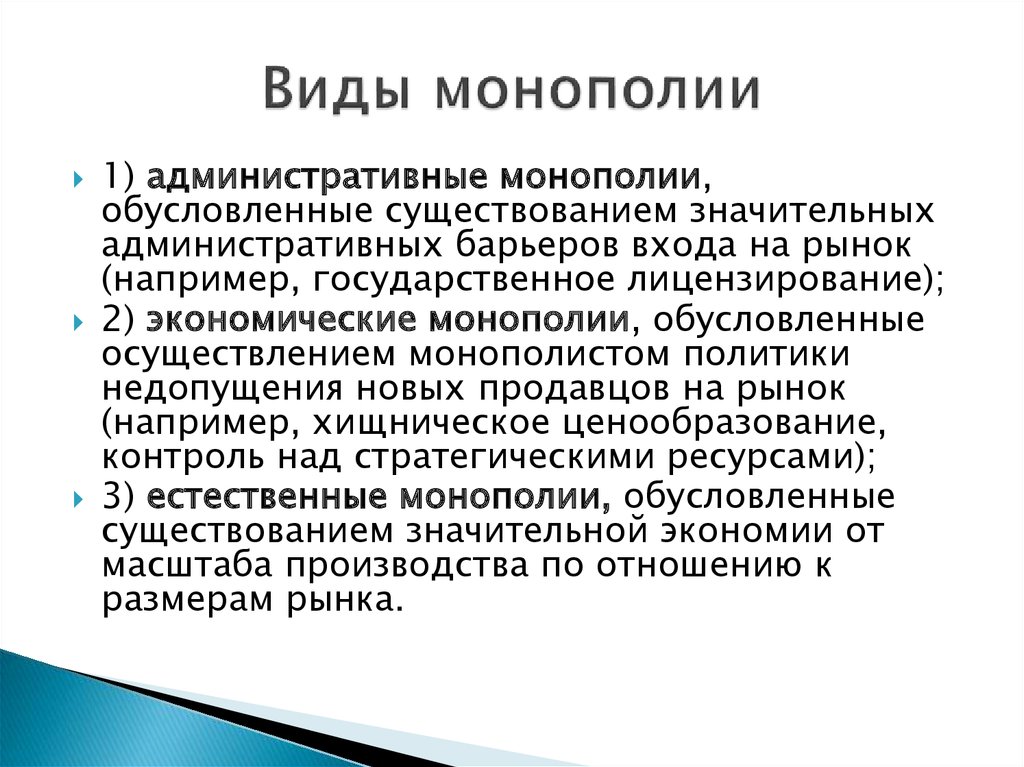 Виды монополий