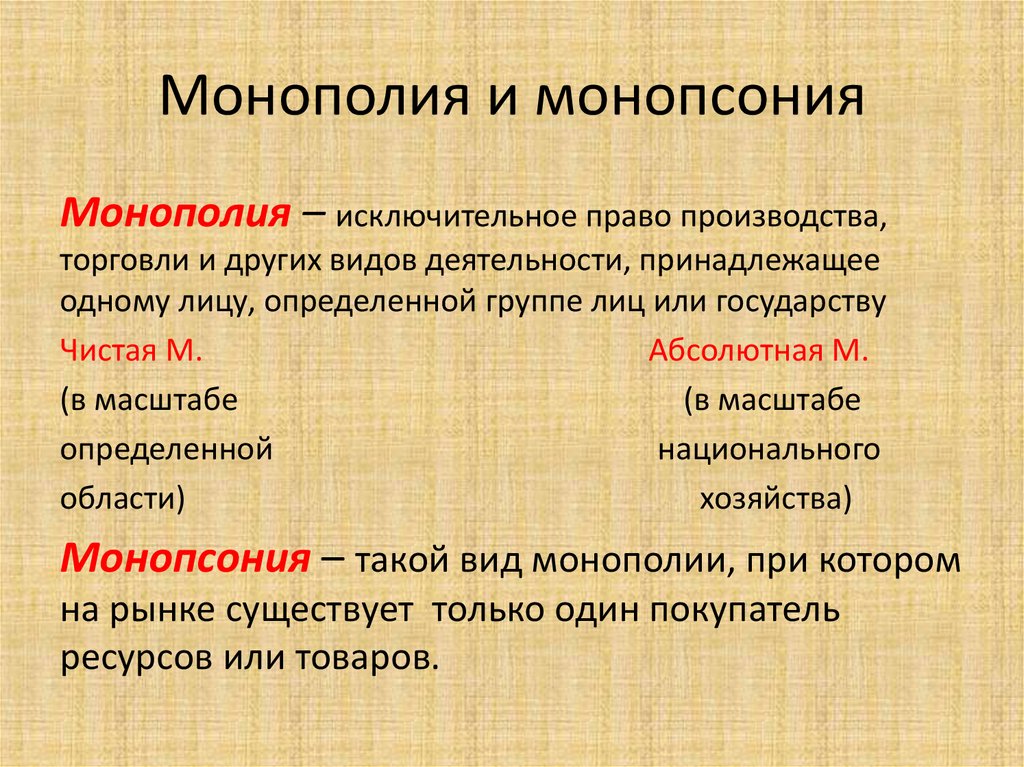 Исключительное право производства торговли. Монополия и монопсония.