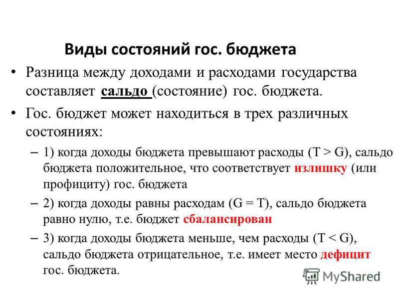 Разница между доходами и расходами государства называется