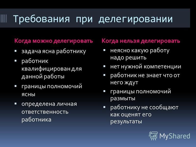 Делегированное решение. Какую работу можно делегировать. Какому сотруднику нельзя делегировать задачи. Что нельзя делегировать руководителю.