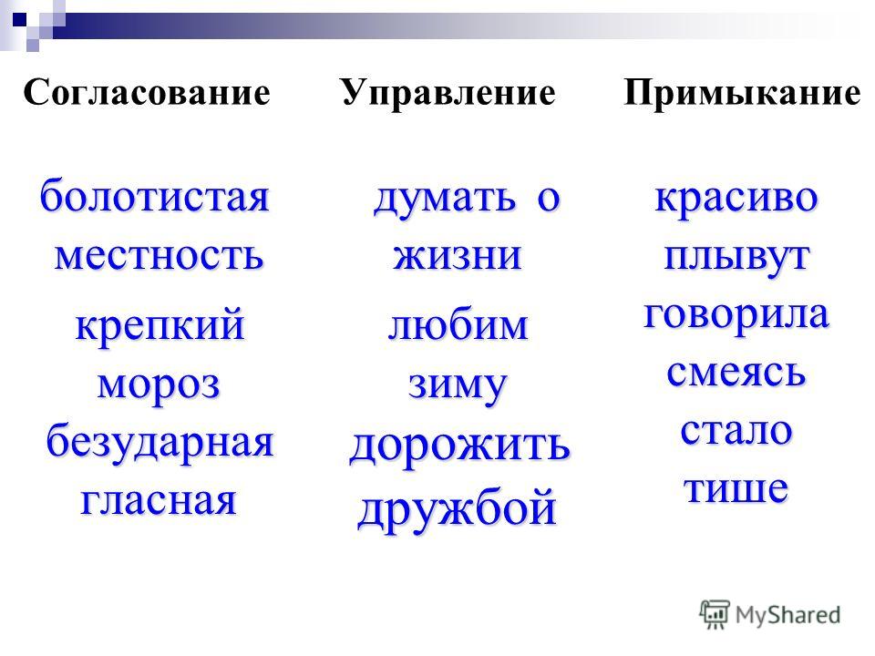 Тема согласование управление примыкание