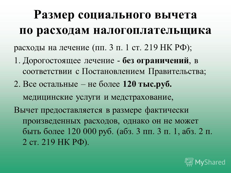 Социальный налоговый вычет по расходам на лечение