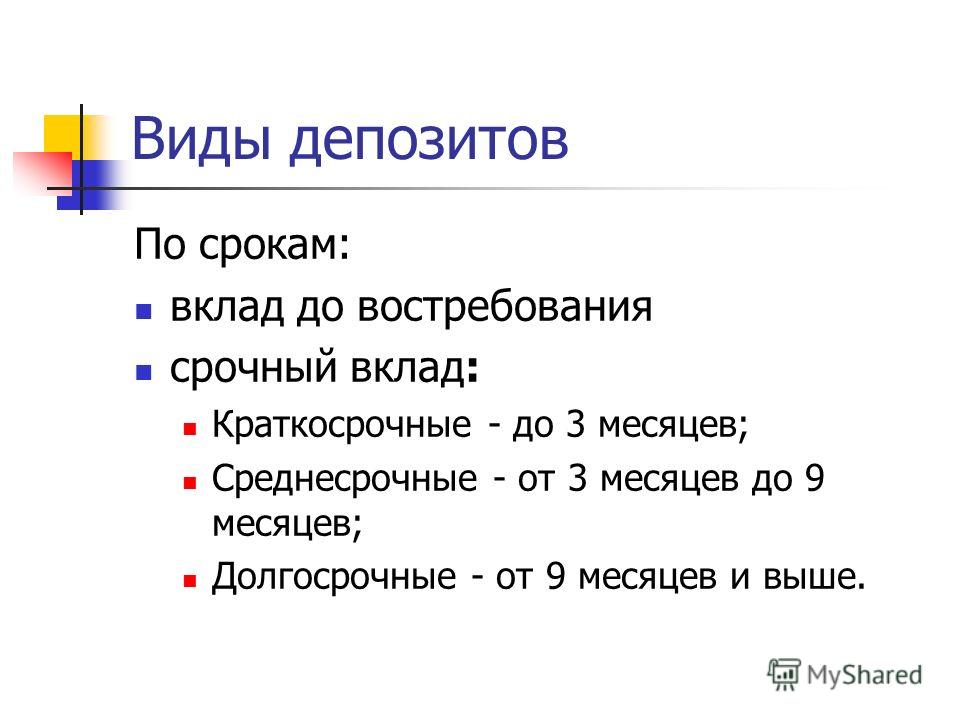 Депозиты на короткий срок. Виды депозитов по срокам. Виды вкладов по сроку. Классификация депозитов по срокам. Депозиты по срокам.