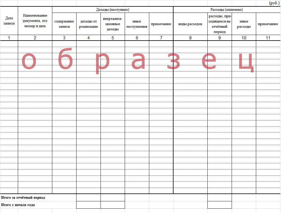 Журнал расходов и доходов образец