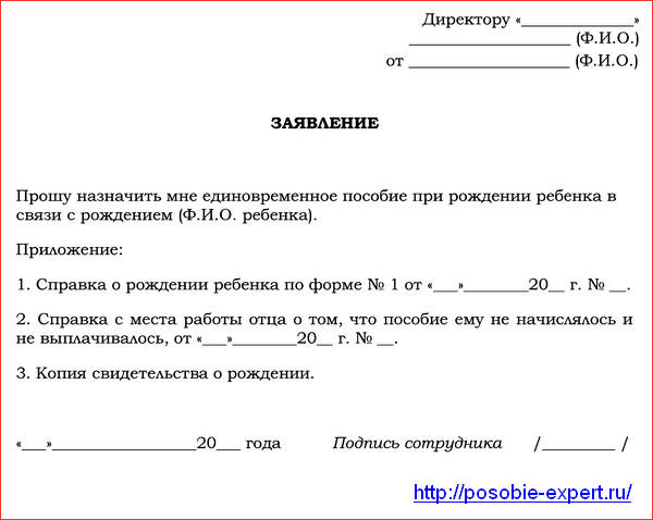 Заявление на получение пособия при рождении ребенка образец 2022