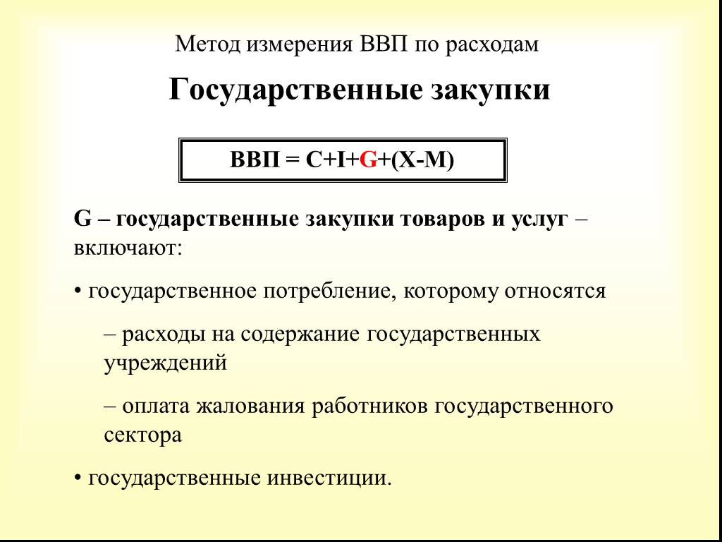 Потенциальный ввп измеряется. Метод измерения ВВП по расходам. Государственным расходам на закупку товаров и услуг. Государственные закупки формула. К государственным закупкам товаров и услуг не относятся:.