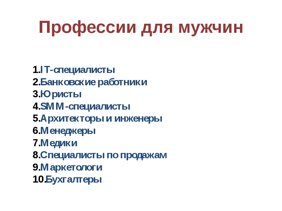 Профессии для мужчин