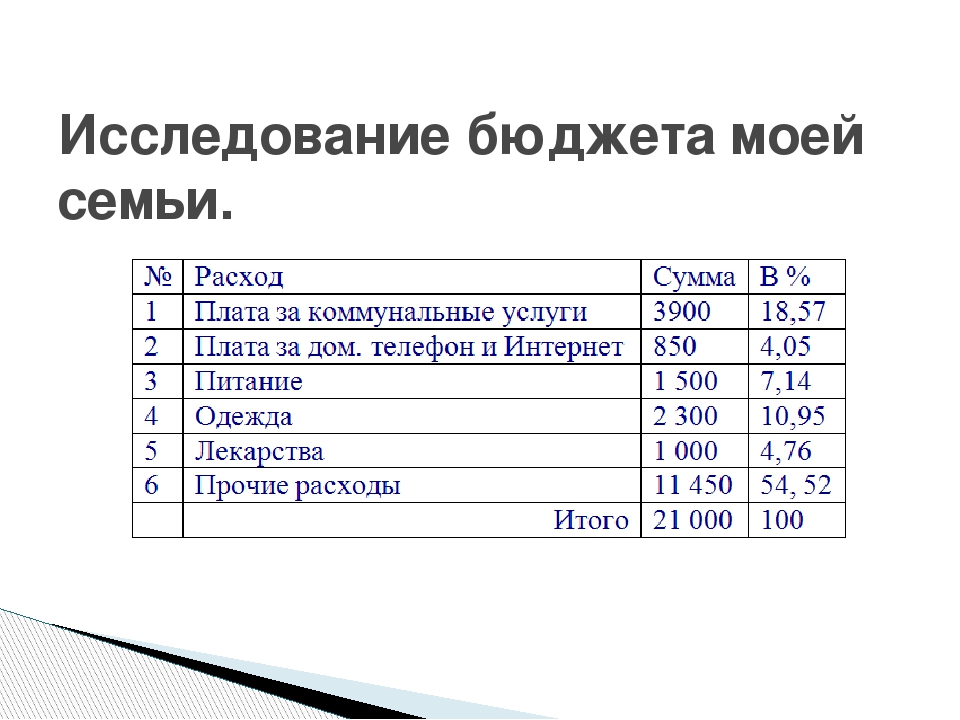 Исследовательский проект семейный бюджет