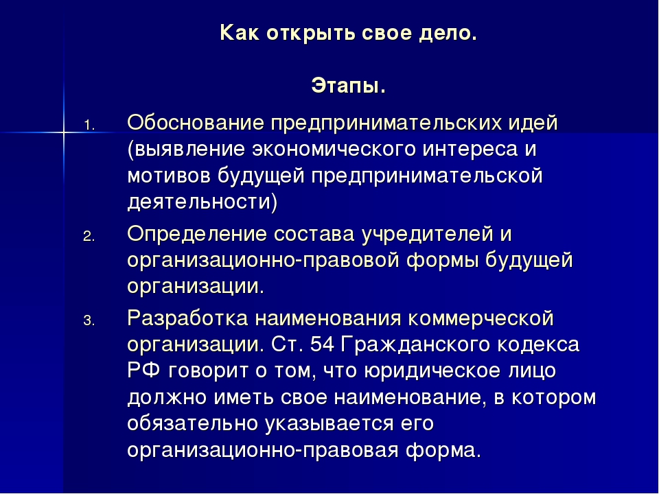 Как открыть свое дело план обществознание