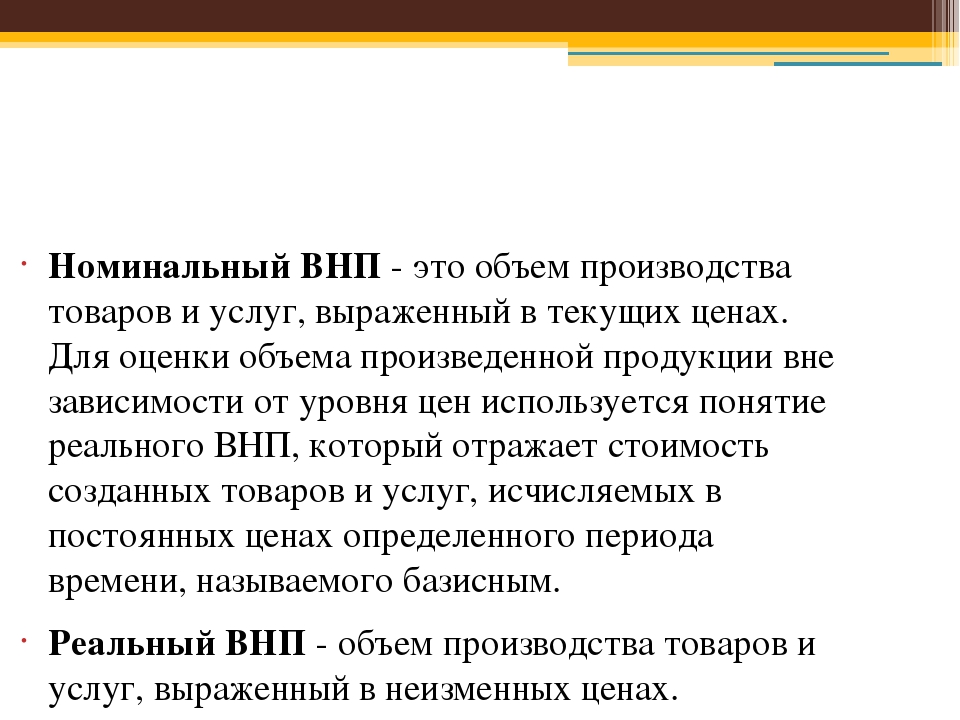 Объем потенциального внп. Номинальный ВНП. Реальный ВНП. Номинальный национальный продукт. Реальный объем ВНП.