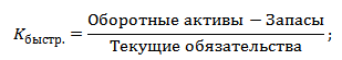 Быстрая ликвидность предприятия. Формула расчета