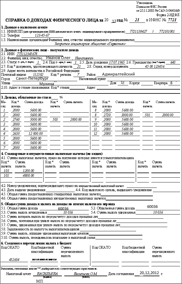 Справка 2 ндфл справка в банк образец