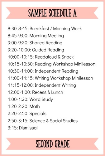 Second Grade Sample Schedule A