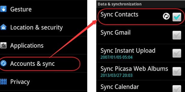sync contacts to new phone using google account