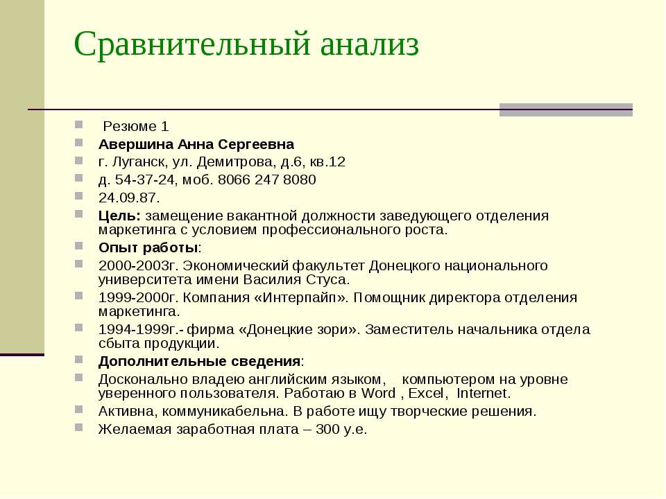 Презентация резюме о себе резюме пример